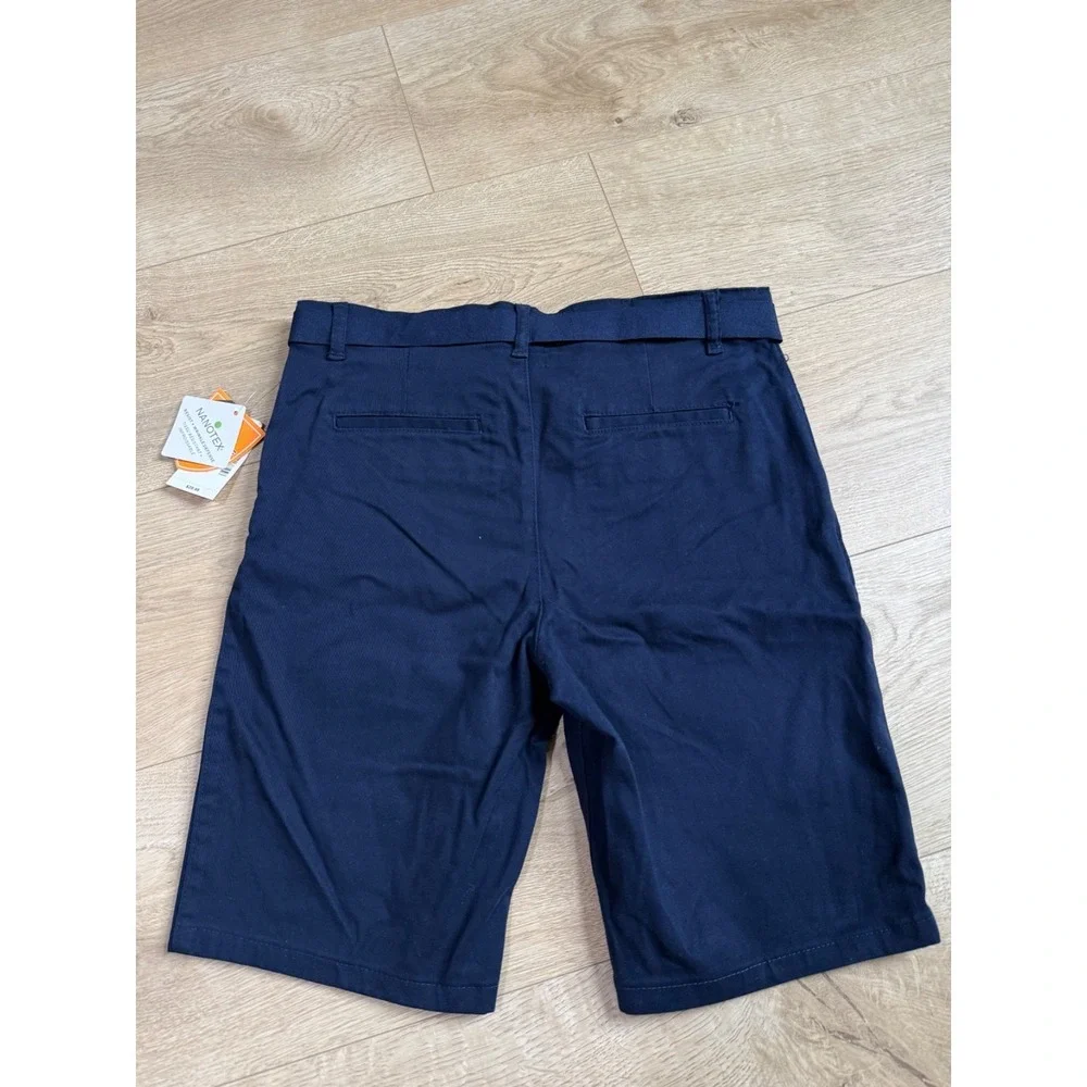 NWT Kid Girls Gymboree nanotex uniform navy blue bow belted chino shorts size 12